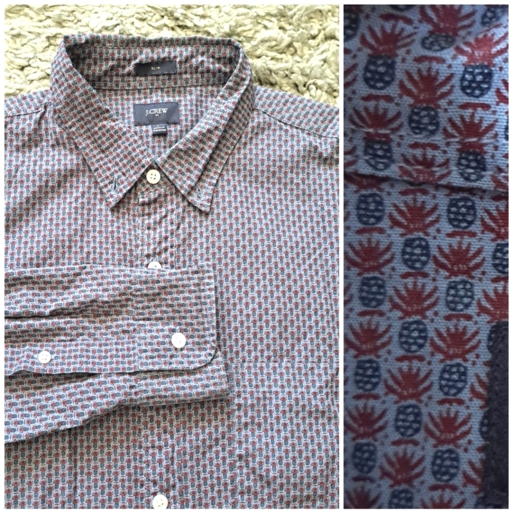 J crew | Blue and red pineapple print dress shirt slim fit